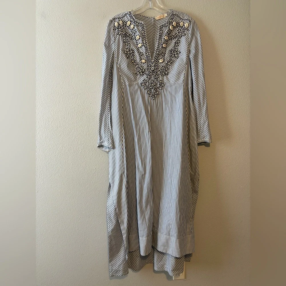 TORY BURCH EMBELLISHED STRIPE STEP HEM MIDI TUNIC DRESS - Picture 3 of 9